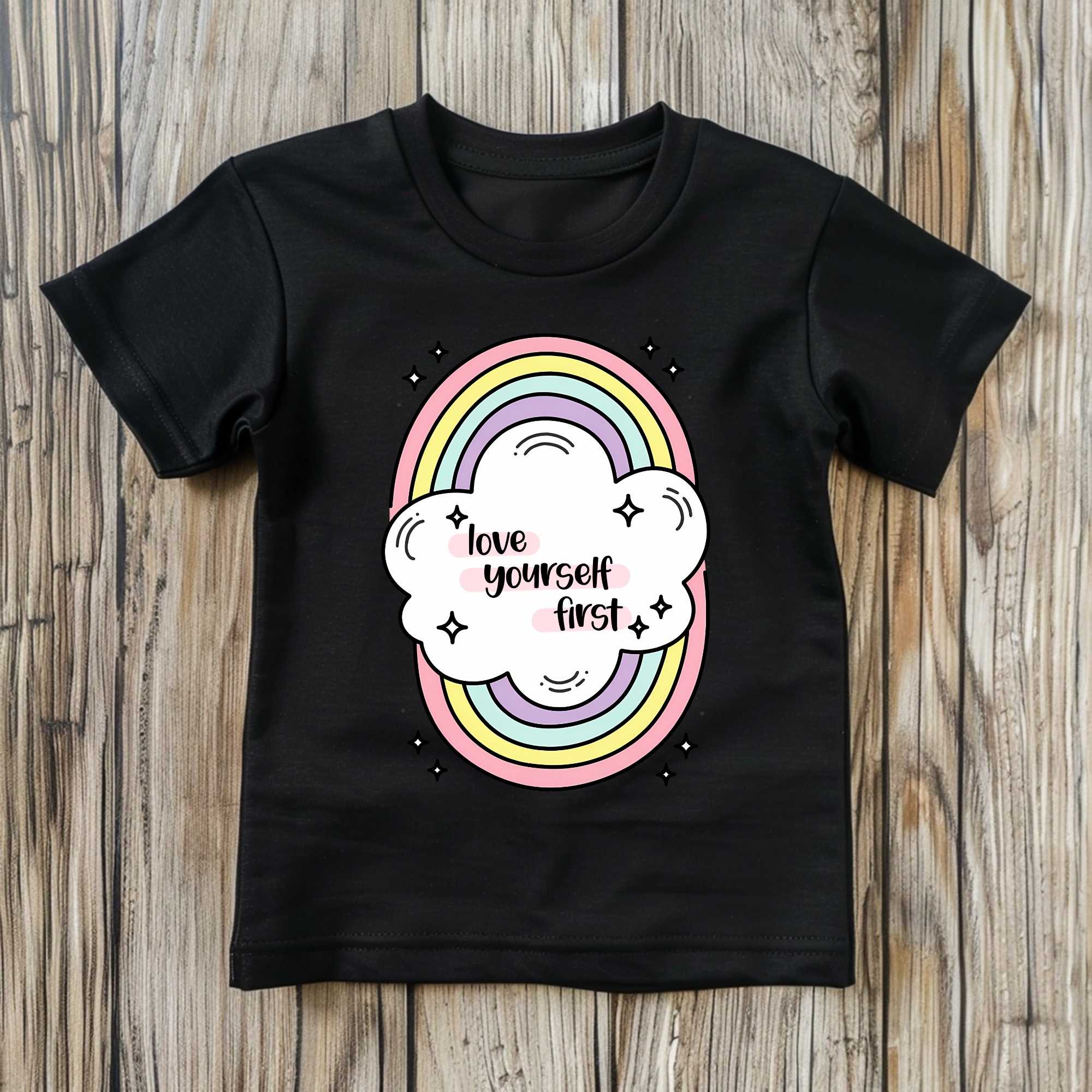 Love Yourself First Rainbow Motivational Girls’ T-Shirts