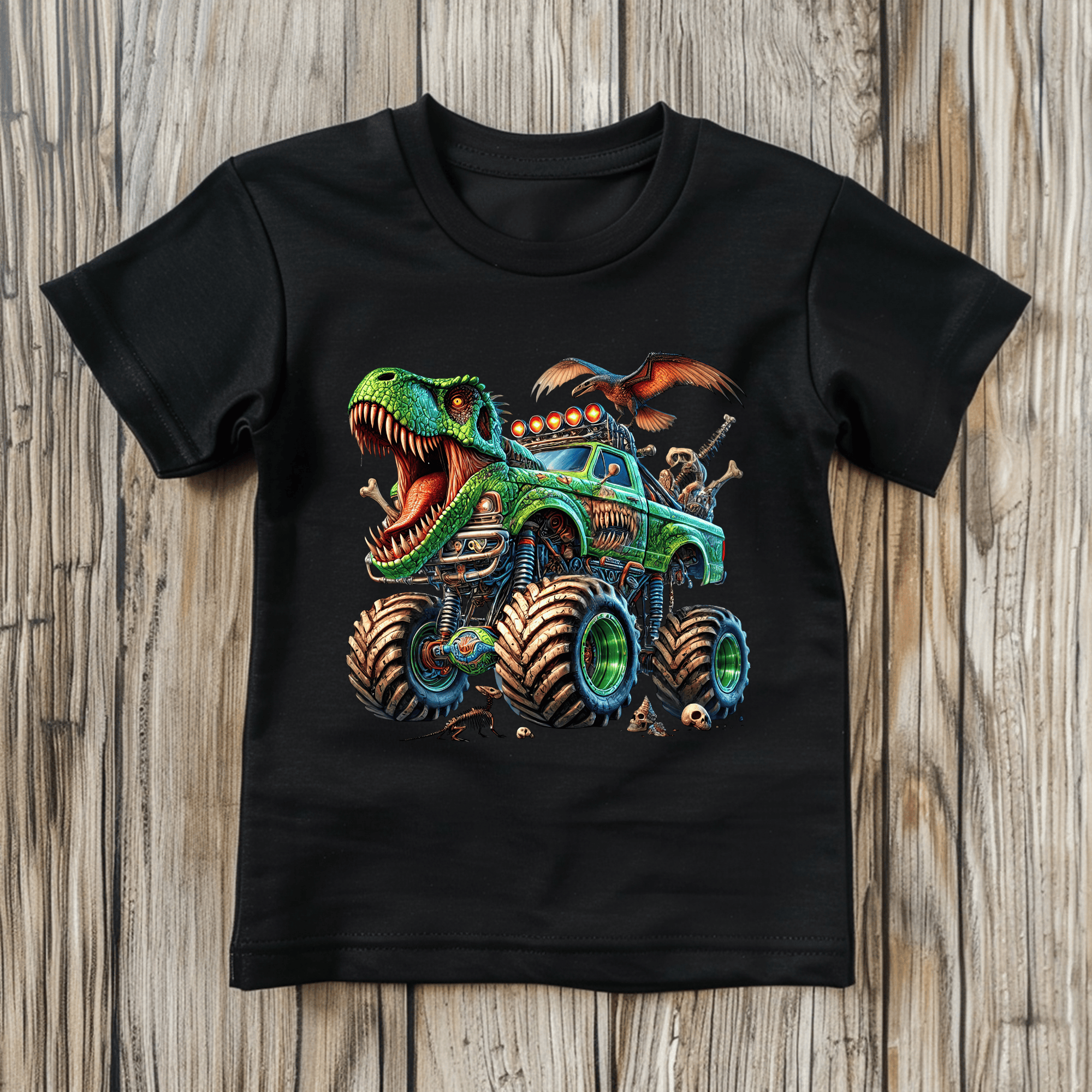 T-Rex Monster Truck Kids’ T-Shirts