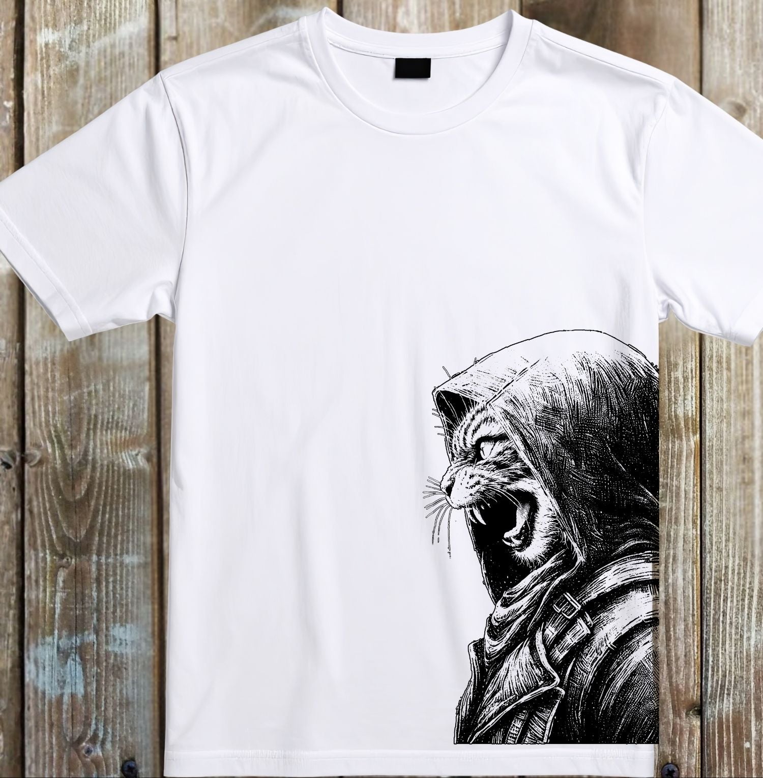 White Shirt with black cat